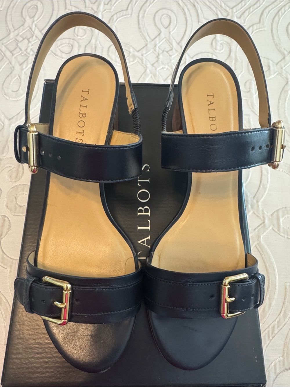Talbots Navy Leather Buckle Sandals